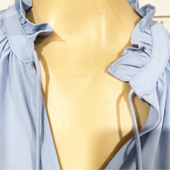 J.Crew Women’s Drapey Blue ruffle‎ tie-neck top - Size Medium - Picture 8 of 14